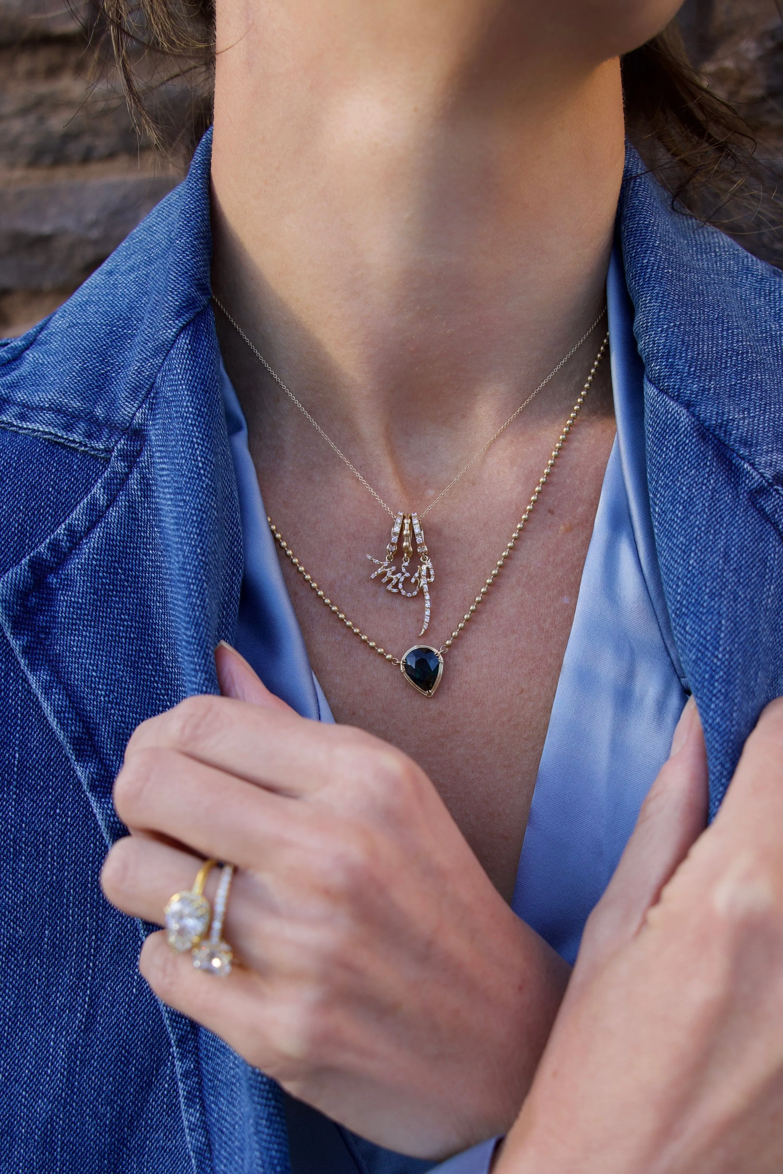 Sapphire Pear Beaded Necklace
