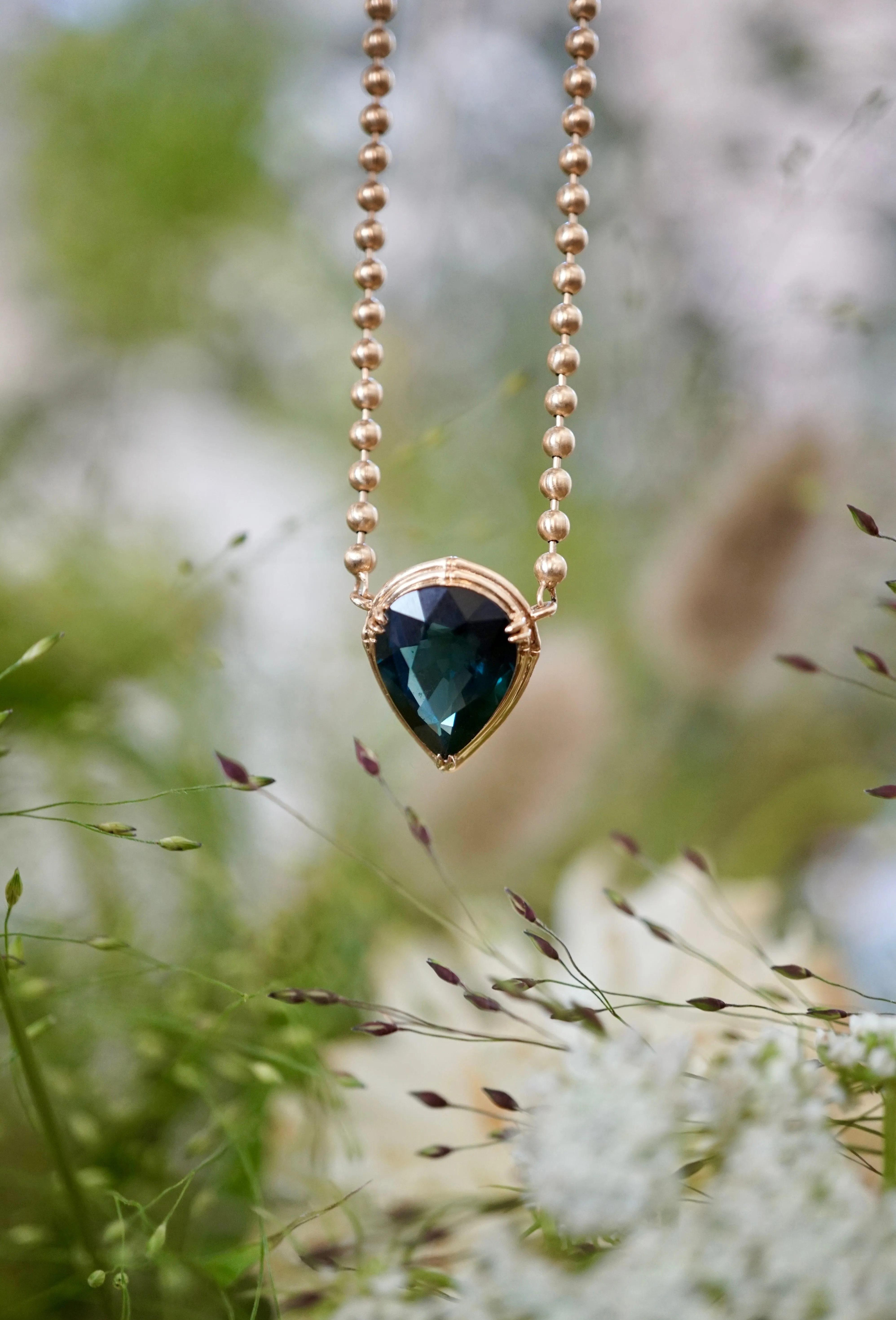 Sapphire Pear Beaded Necklace