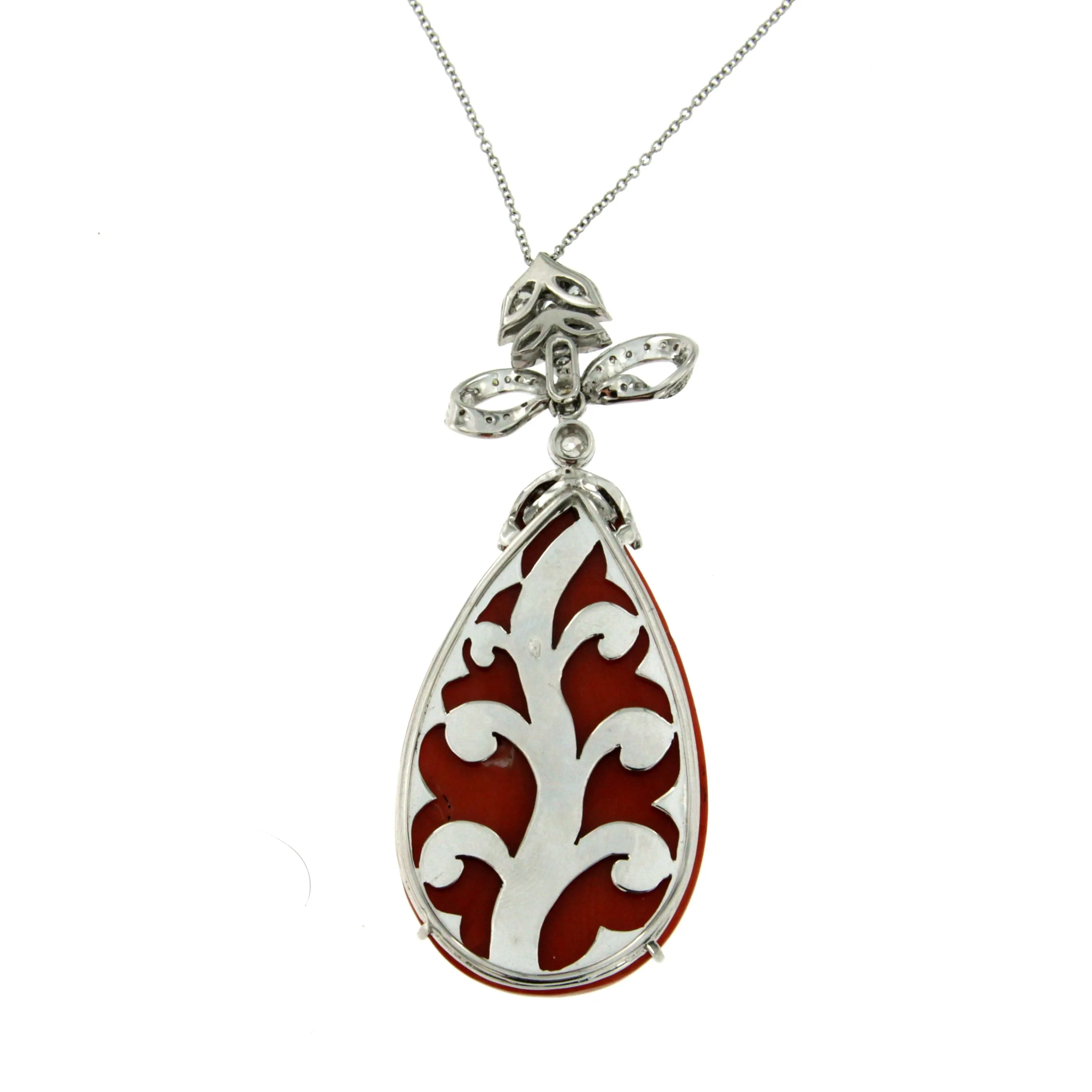 Sardinian Coral Diamond Drop Gold Pendant