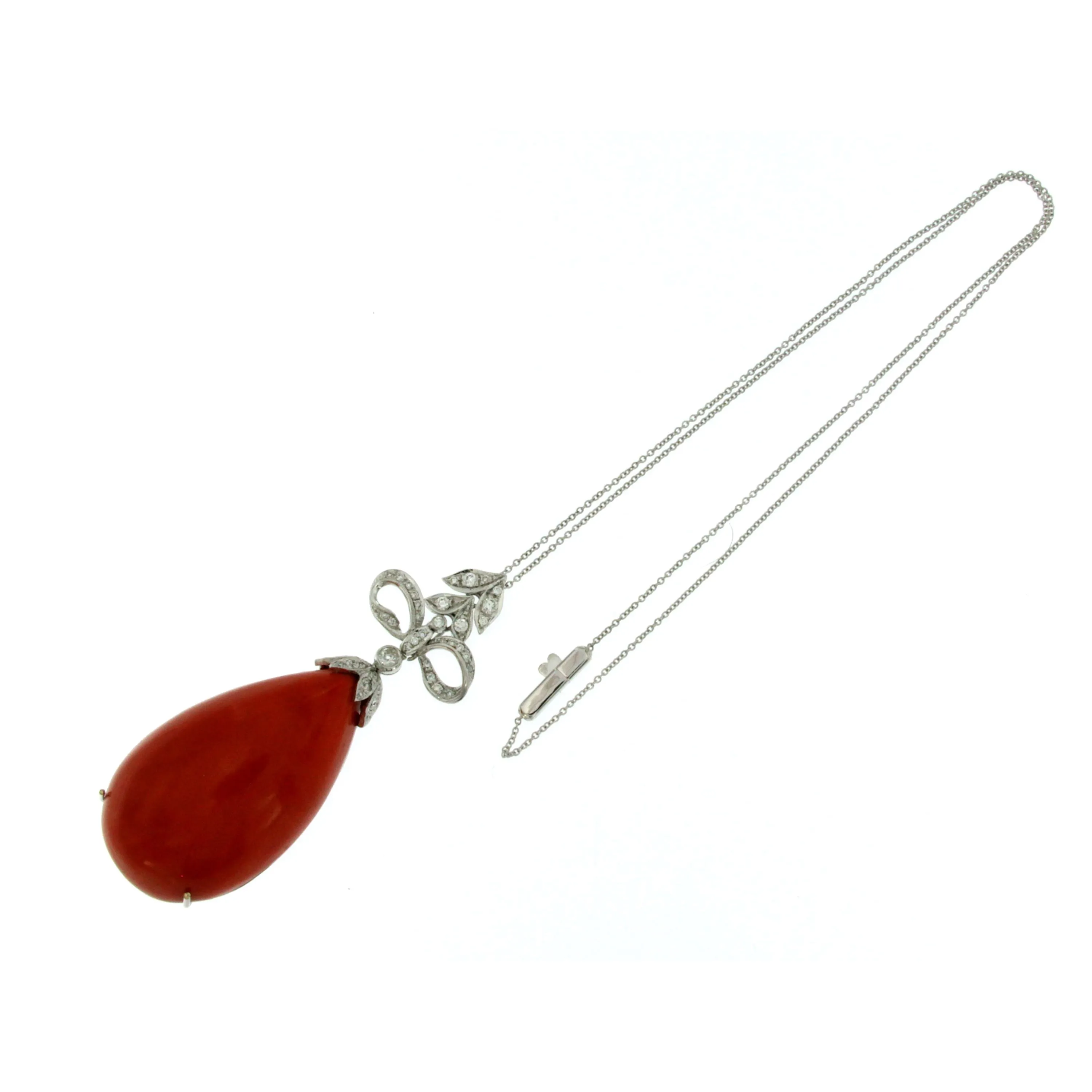 Sardinian Coral Diamond Drop Gold Pendant