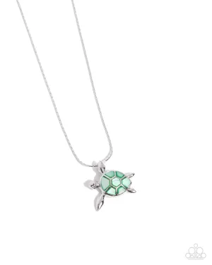 Sea Turtle Statement - Green - Seashell Charm Paparazzi Short Necklace