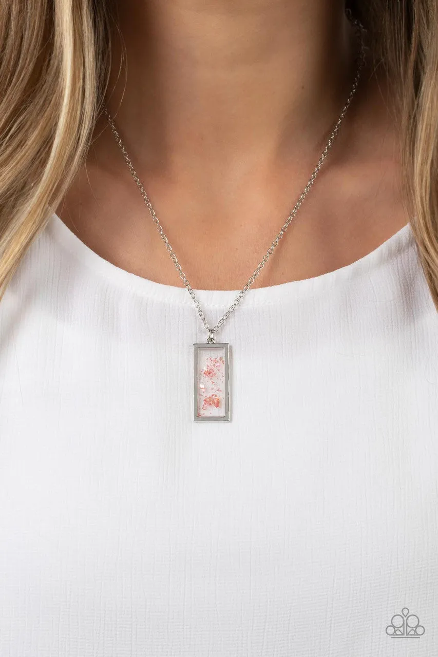 SEA You Around - Pink - Iridescent Seashell Flecks Rectangular Pendant Short Paparazzi Necklace