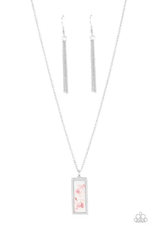 SEA You Around - Pink - Iridescent Seashell Flecks Rectangular Pendant Short Paparazzi Necklace