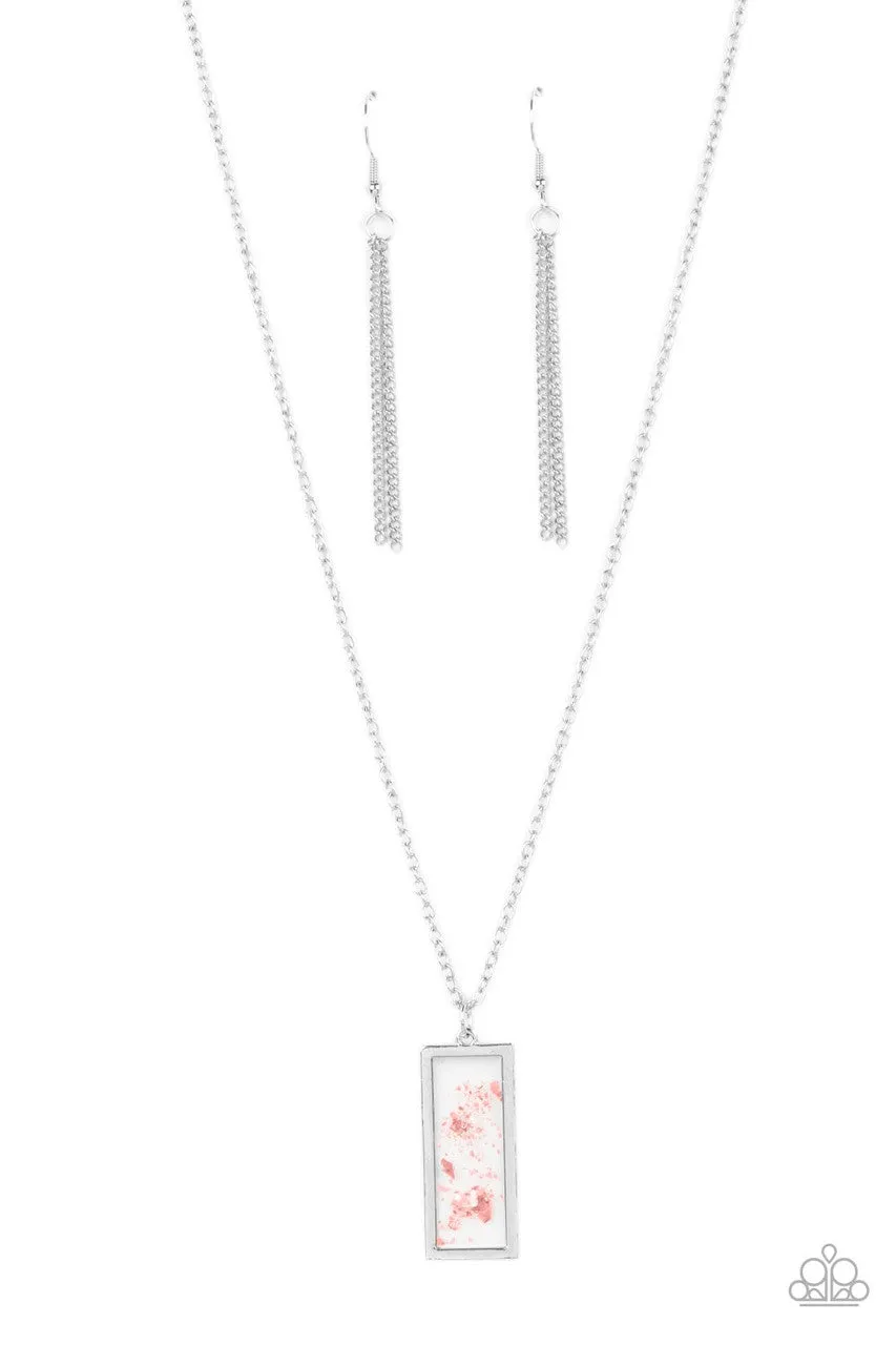 SEA You Around - Pink - Iridescent Seashell Flecks Rectangular Pendant Short Paparazzi Necklace