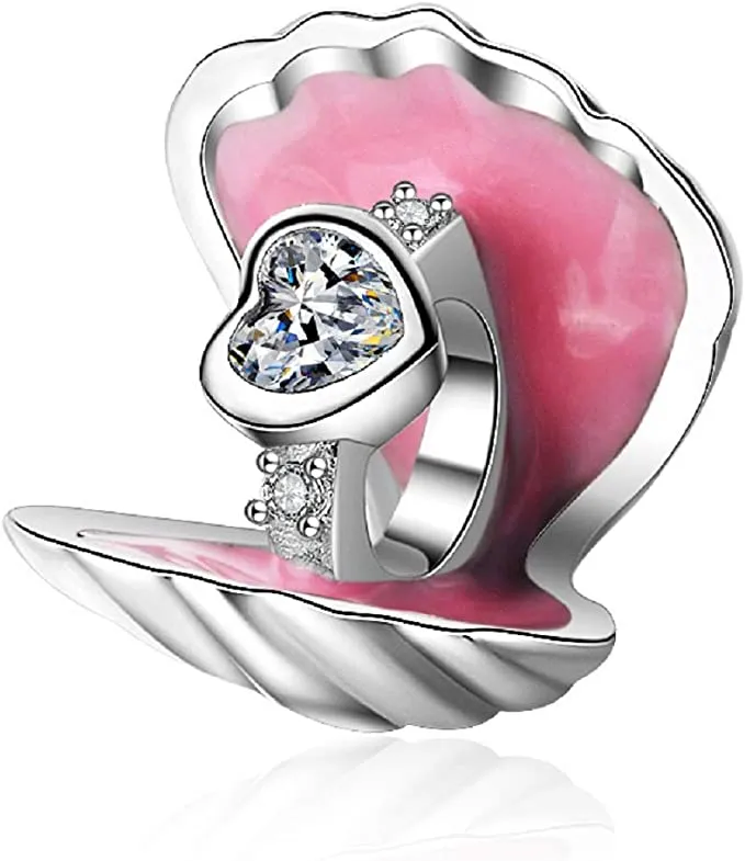 Seashell Clam with Ring Bead Charm