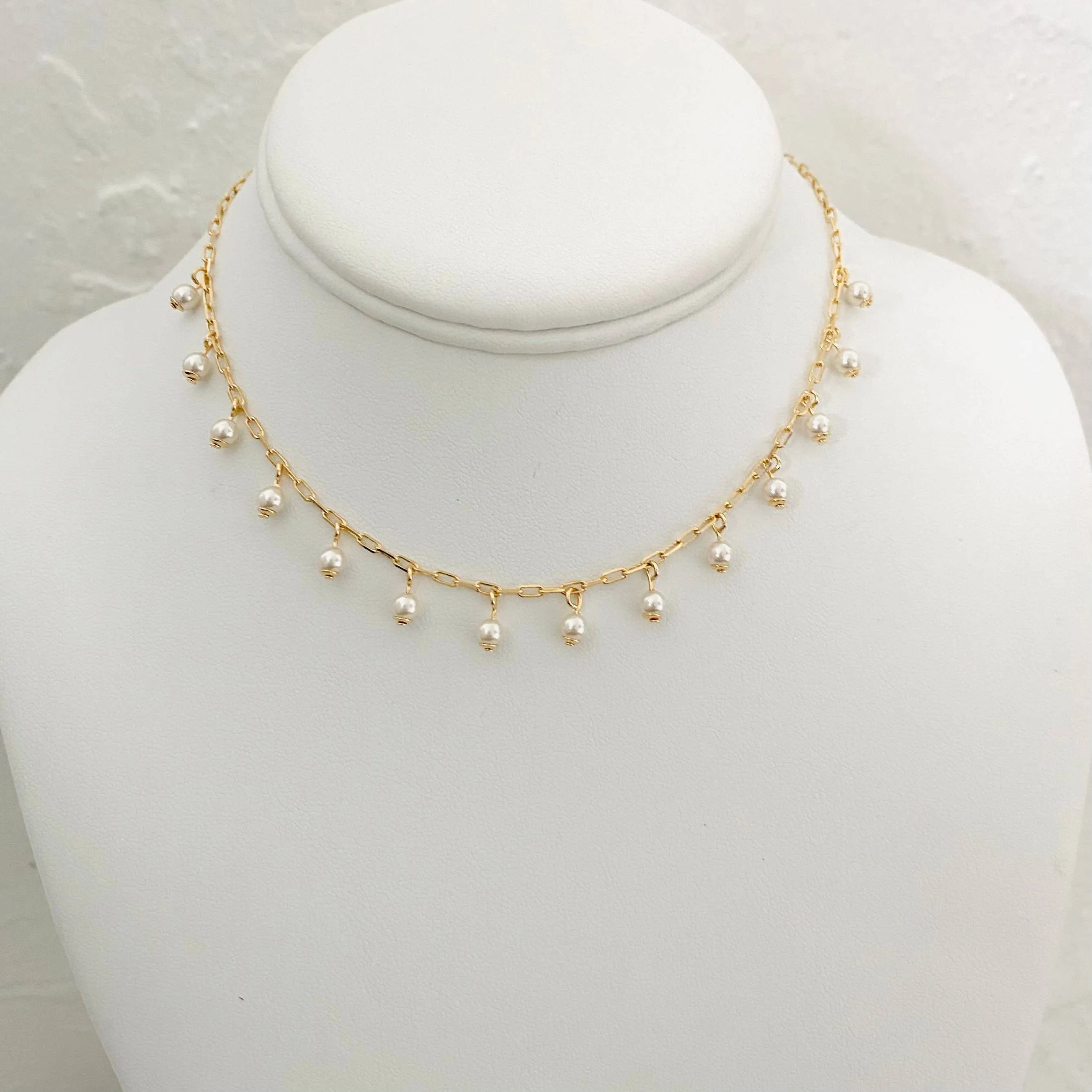 Seashell Pearl Choker Necklace, 18k Gold Filled Adjustable Pearl Necklace, Dangling Charm Necklace, Bridesmaid Gift, Wedding Jewelry, Fine Necklace