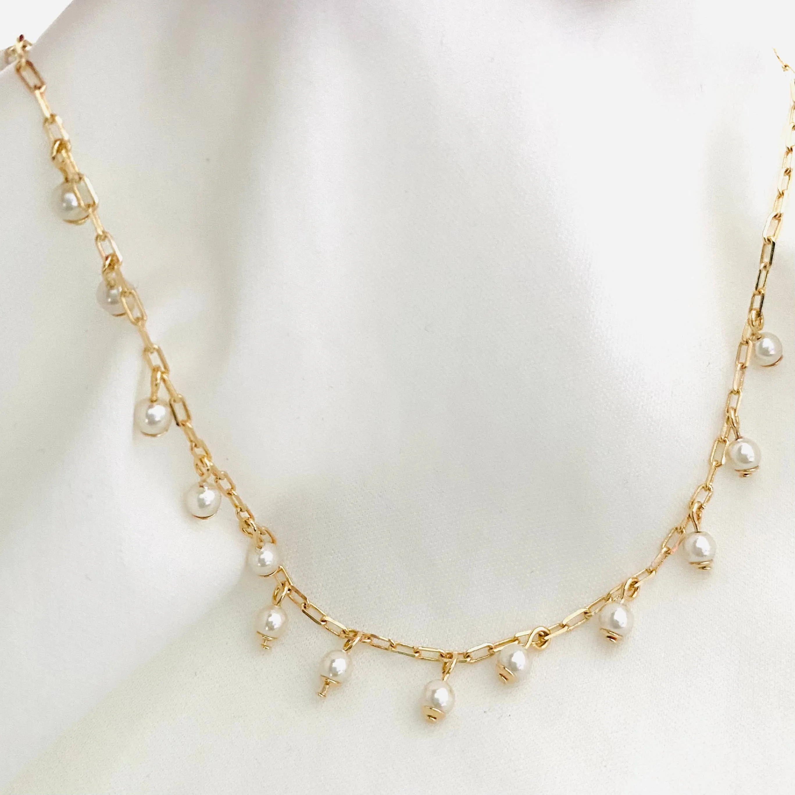 Seashell Pearl Choker Necklace, 18k Gold Filled Adjustable Pearl Necklace, Dangling Charm Necklace, Bridesmaid Gift, Wedding Jewelry, Fine Necklace
