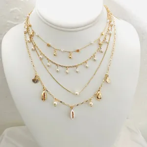 Seashell Pearl Choker Necklace, 18k Gold Filled Adjustable Pearl Necklace, Dangling Charm Necklace, Bridesmaid Gift, Wedding Jewelry, Fine Necklace
