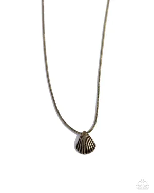 Seashell Simplicity - Brass - Dainty Shell Charm Paparazzi Short Necklace
