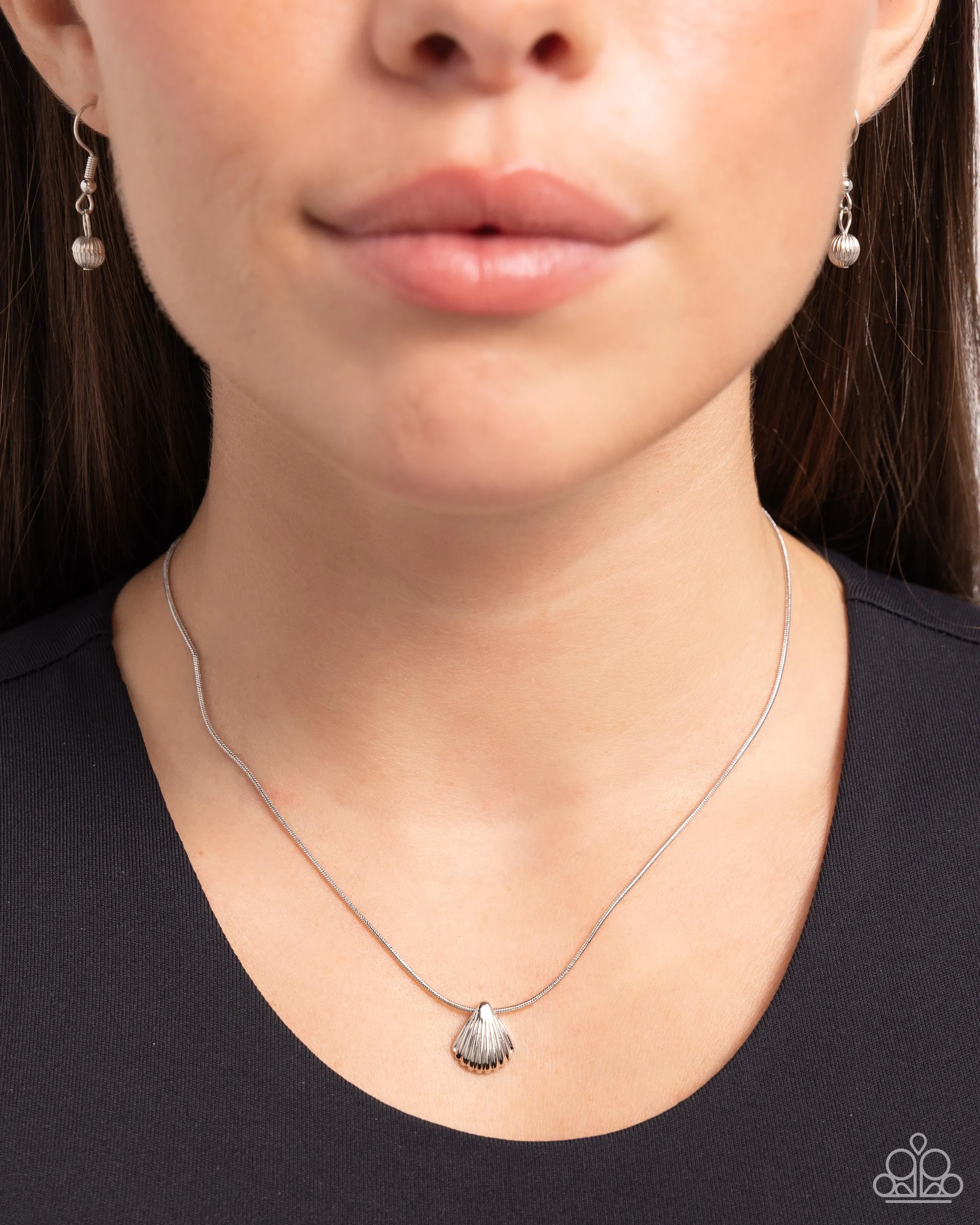 Seashell Simplicity - Silver - Dainty Seashell Charm Paparazzi Short Necklace