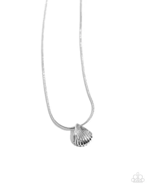 Seashell Simplicity - Silver - Dainty Seashell Charm Paparazzi Short Necklace
