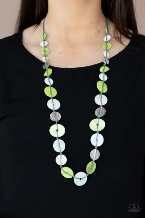 Seashore Spa - Green - and White Seashell Disc Gray Cord Paparazzi Long Necklace