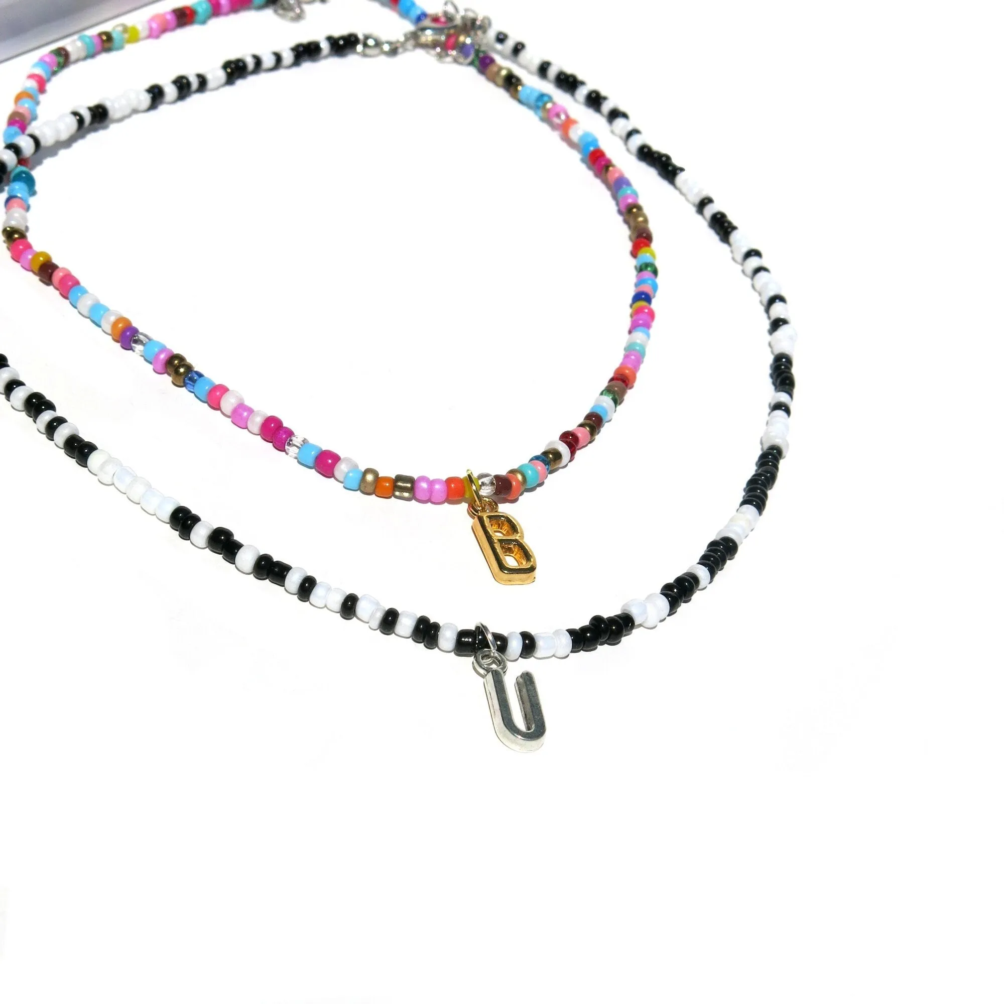 Seed Bead Unisex Necklace, Name Initial Letter Beaded Necklace, Boho Minimalist Personalized Name Necklace