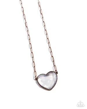 Seize the Sentiment - Copper - Seashell-Like White Heart Paparazzi Short Necklace