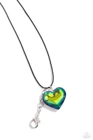Seize the Simplicity - Green - Oversized UV Heart Paparazzi Lanyard Necklace