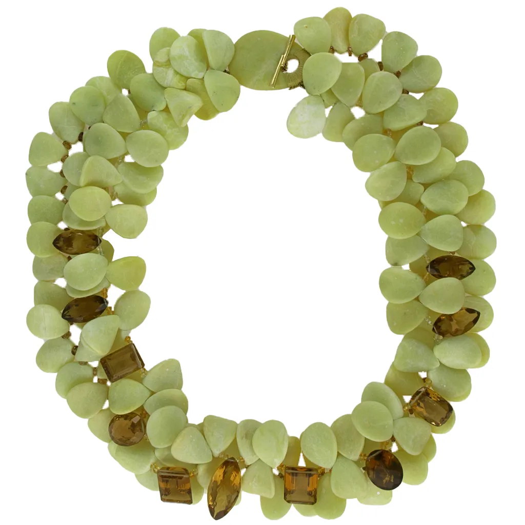 Serpentine & Whisky Petal Necklace
