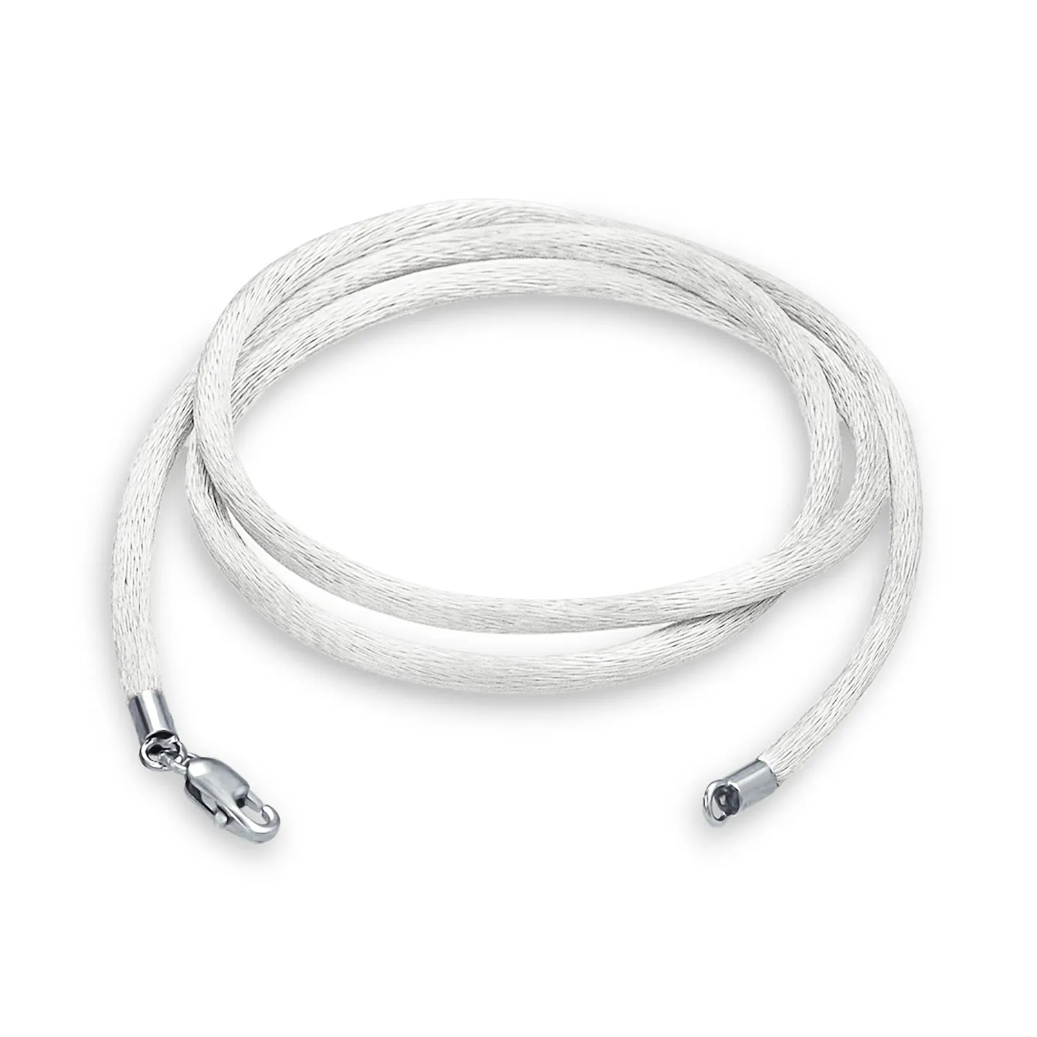 Set of 3 Soft Satin Silk Cord Necklace Sterling Silver Clasp Multiple Lengths