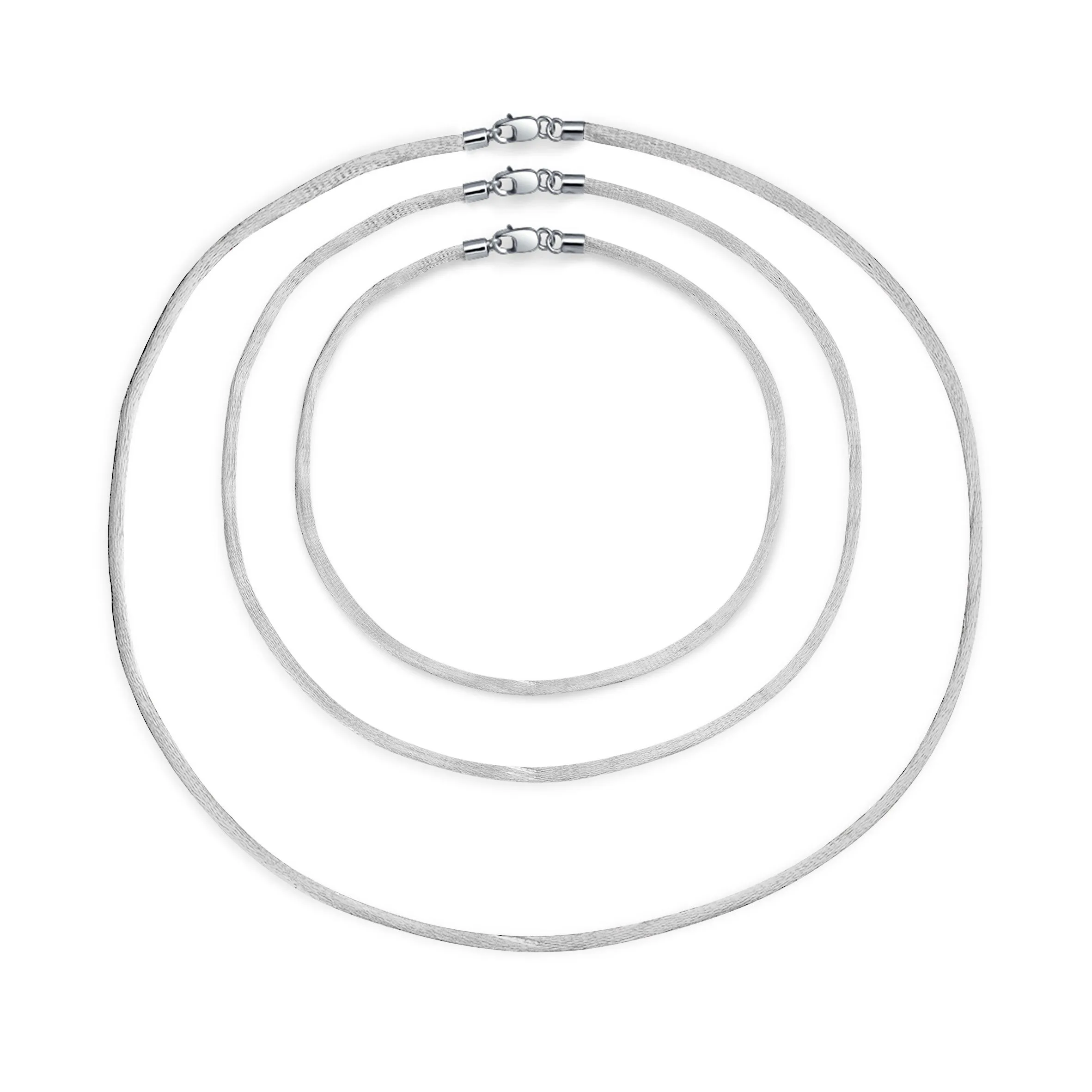 Set of 3 Soft Satin Silk Cord Necklace Sterling Silver Clasp Multiple Lengths