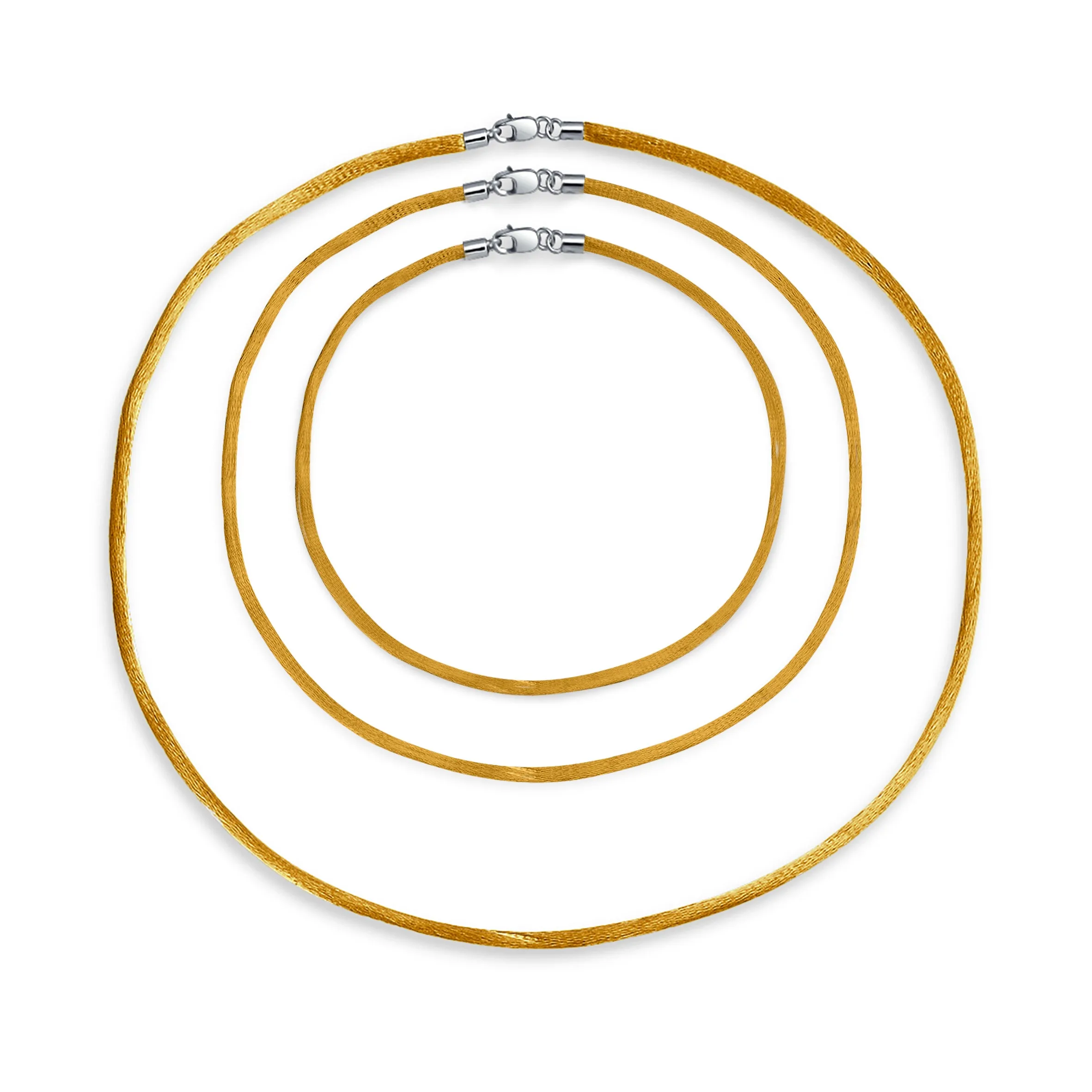 Set of 3 Soft Satin Silk Cord Necklace Sterling Silver Clasp Multiple Lengths