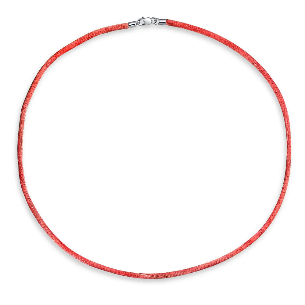 Set of 3 Soft Satin Silk Cord Necklace Sterling Silver Clasp Multiple Lengths