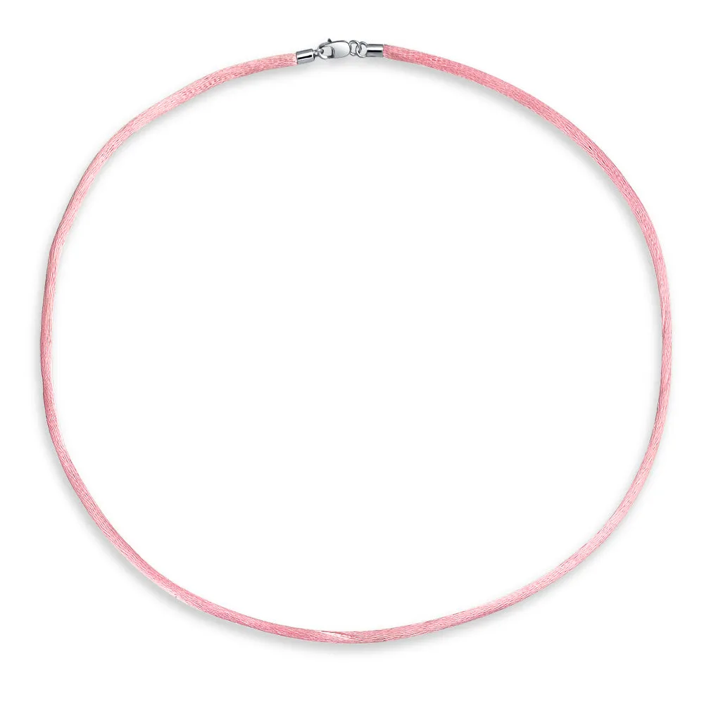 Set of 3 Soft Satin Silk Cord Necklace Sterling Silver Clasp Multiple Lengths
