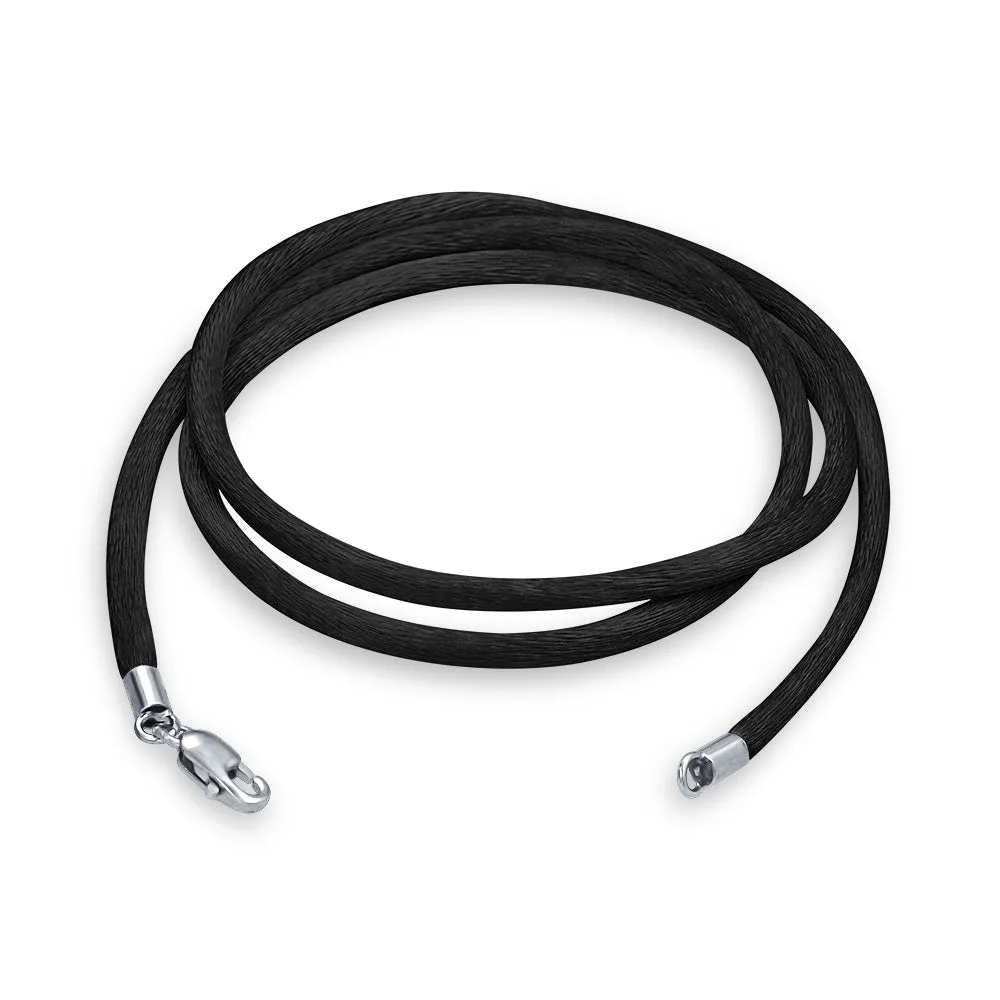 Set of 3 Soft Satin Silk Cord Necklace Sterling Silver Clasp Multiple Lengths