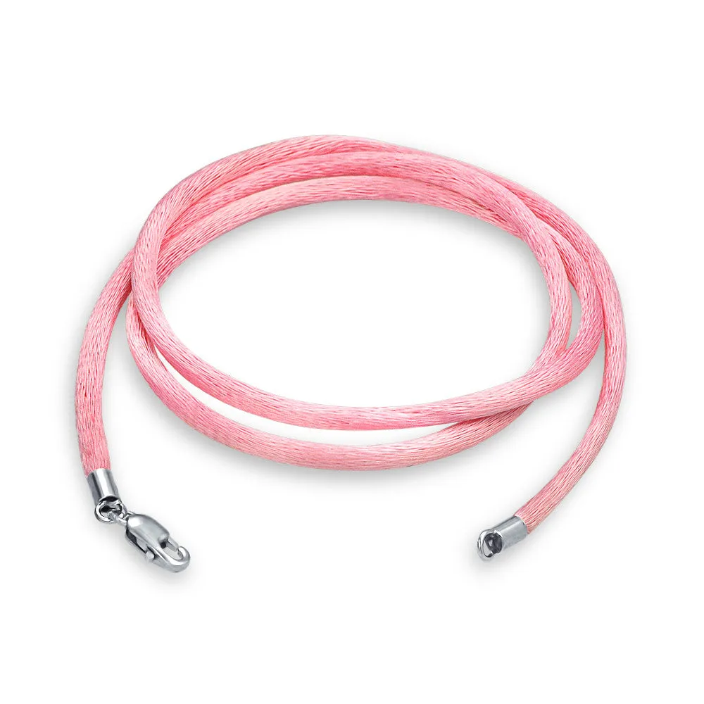 Set of 3 Soft Satin Silk Cord Necklace Sterling Silver Clasp Multiple Lengths