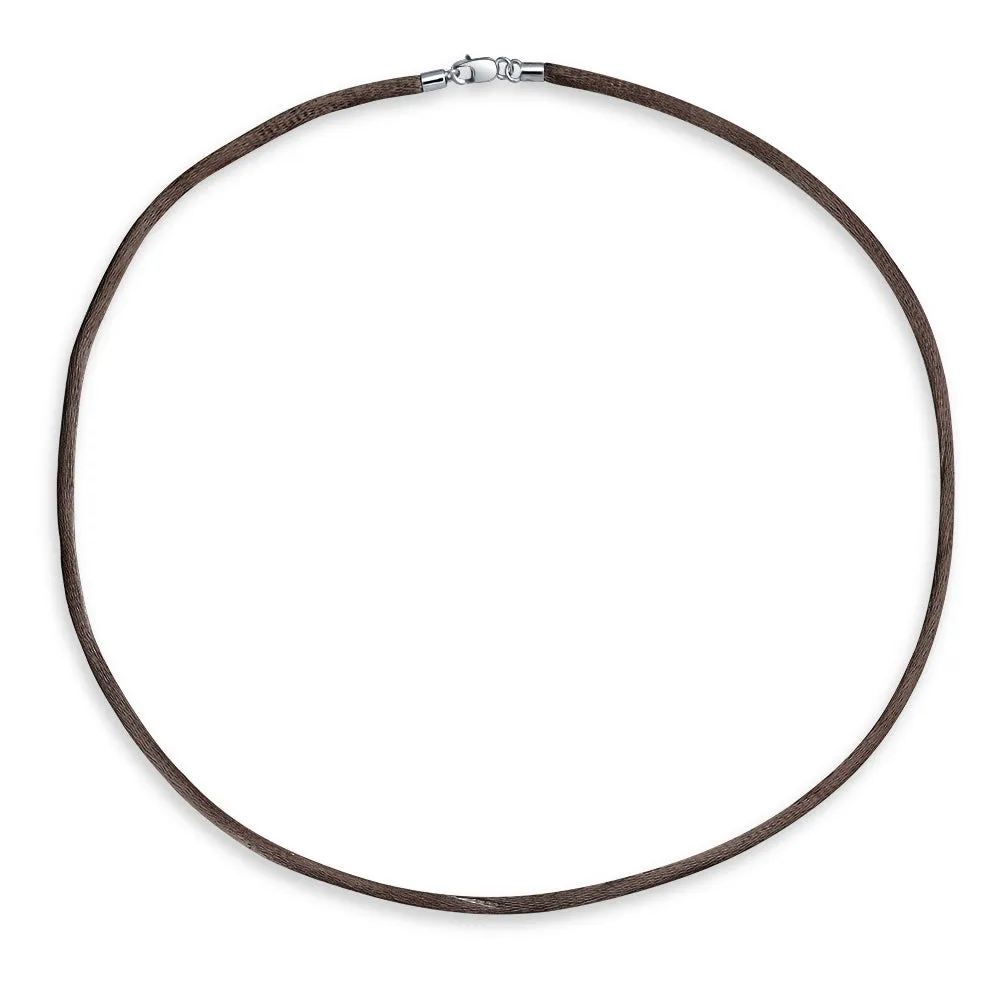 Set of 3 Soft Satin Silk Cord Necklace Sterling Silver Clasp Multiple Lengths