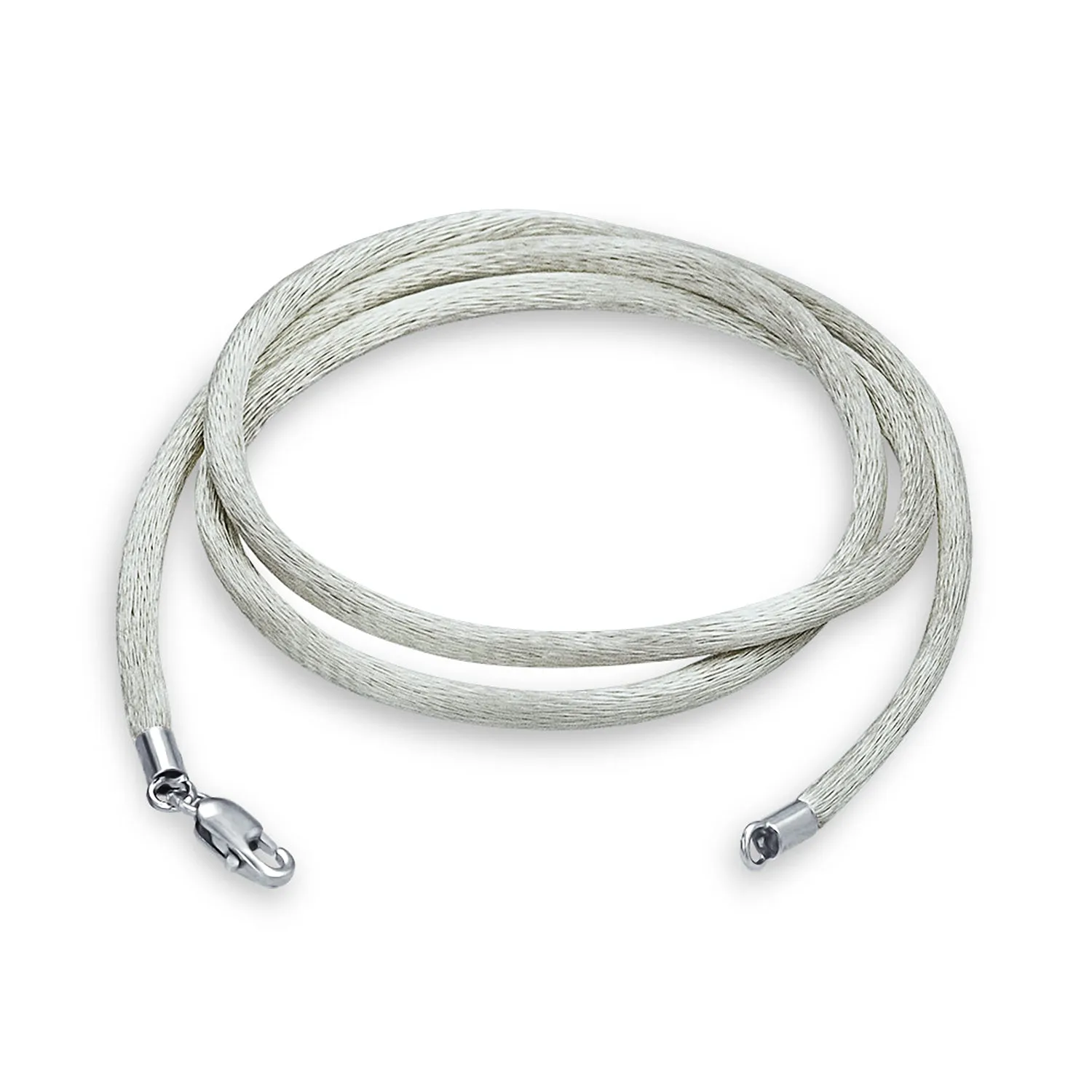 Set of 3 Soft Satin Silk Cord Necklace Sterling Silver Clasp Multiple Lengths