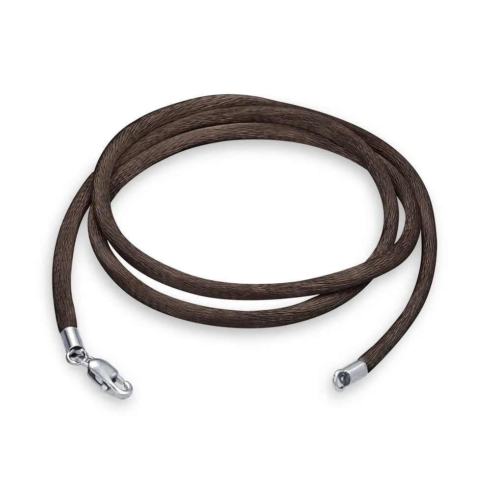 Set of 3 Soft Satin Silk Cord Necklace Sterling Silver Clasp Multiple Lengths