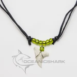 Shark teeth necklace neon light green glass bead c27