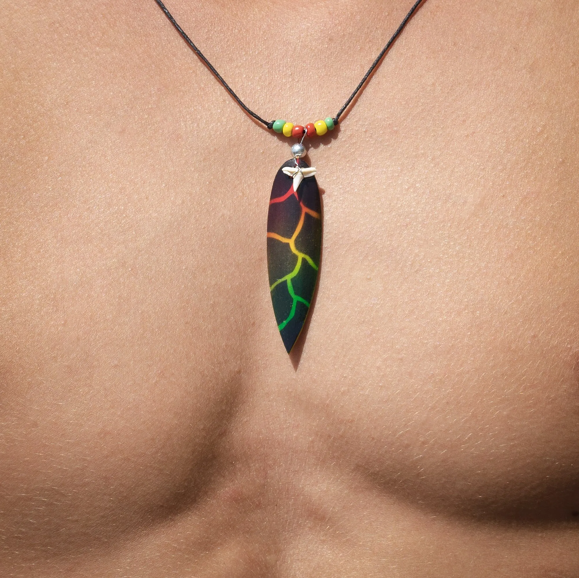 Shark teeth necklace surf board rasta lightning c174
