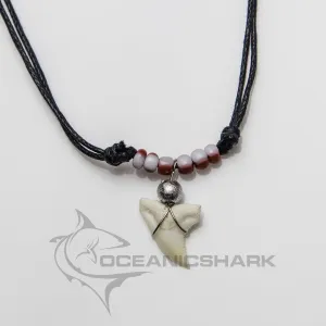Shark teeth necklace white red glass bead lollipop c21
