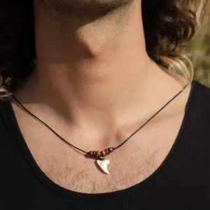 Shark Tooth Necklace Wooden Beads c115