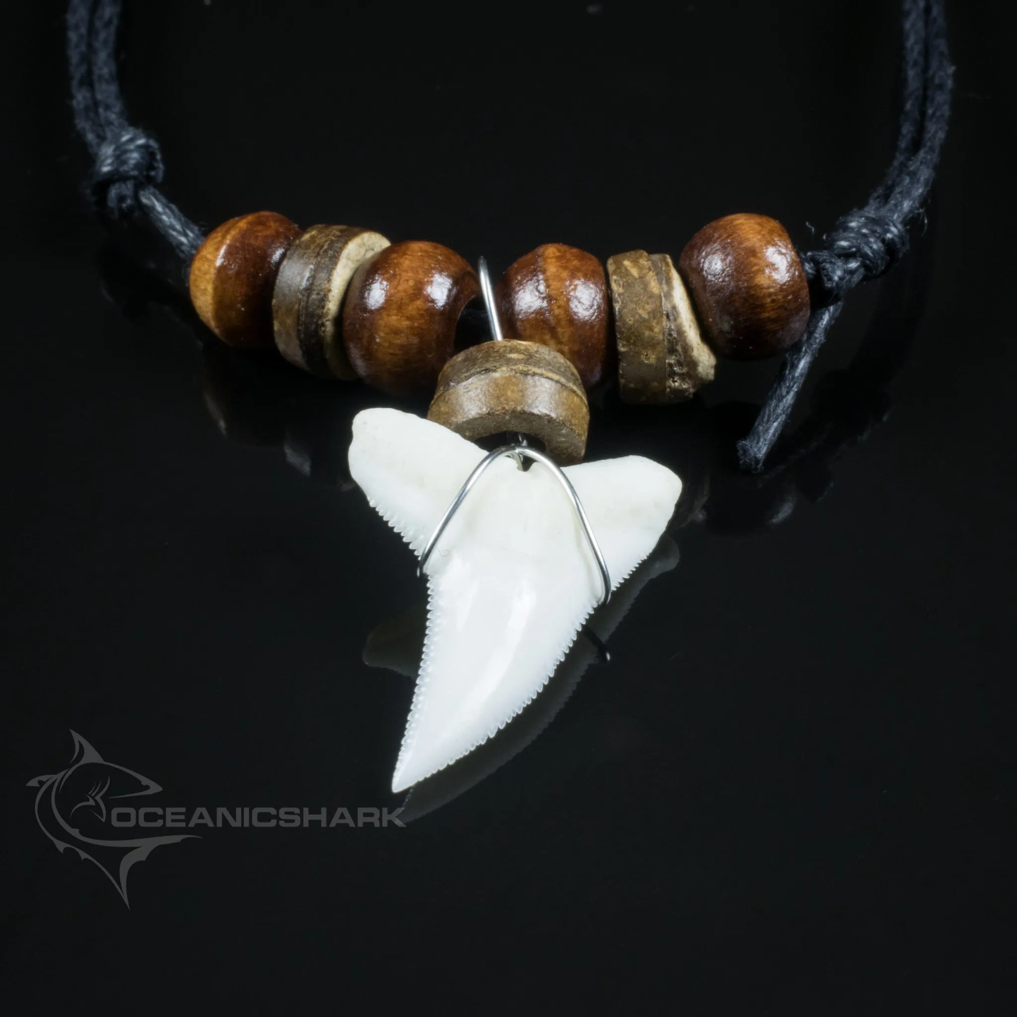 Shark Tooth Necklace Wooden Beads c115