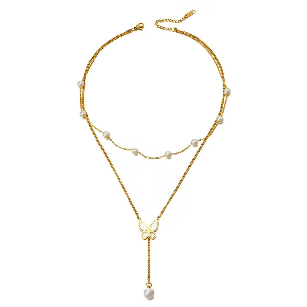 Shell & Pearl Butterfly Layered Lariat Necklace
