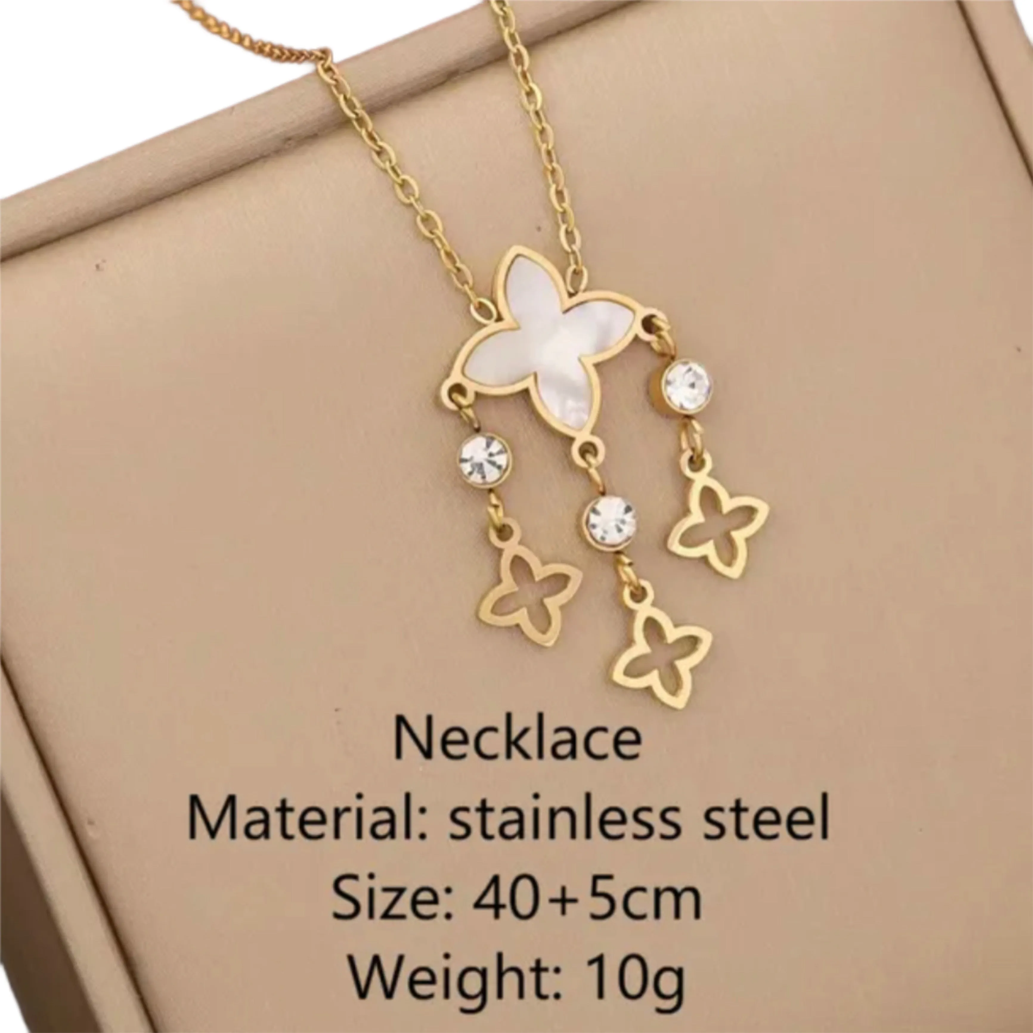 Shell Gem CZ Dangling Clovers Necklace - Gold
