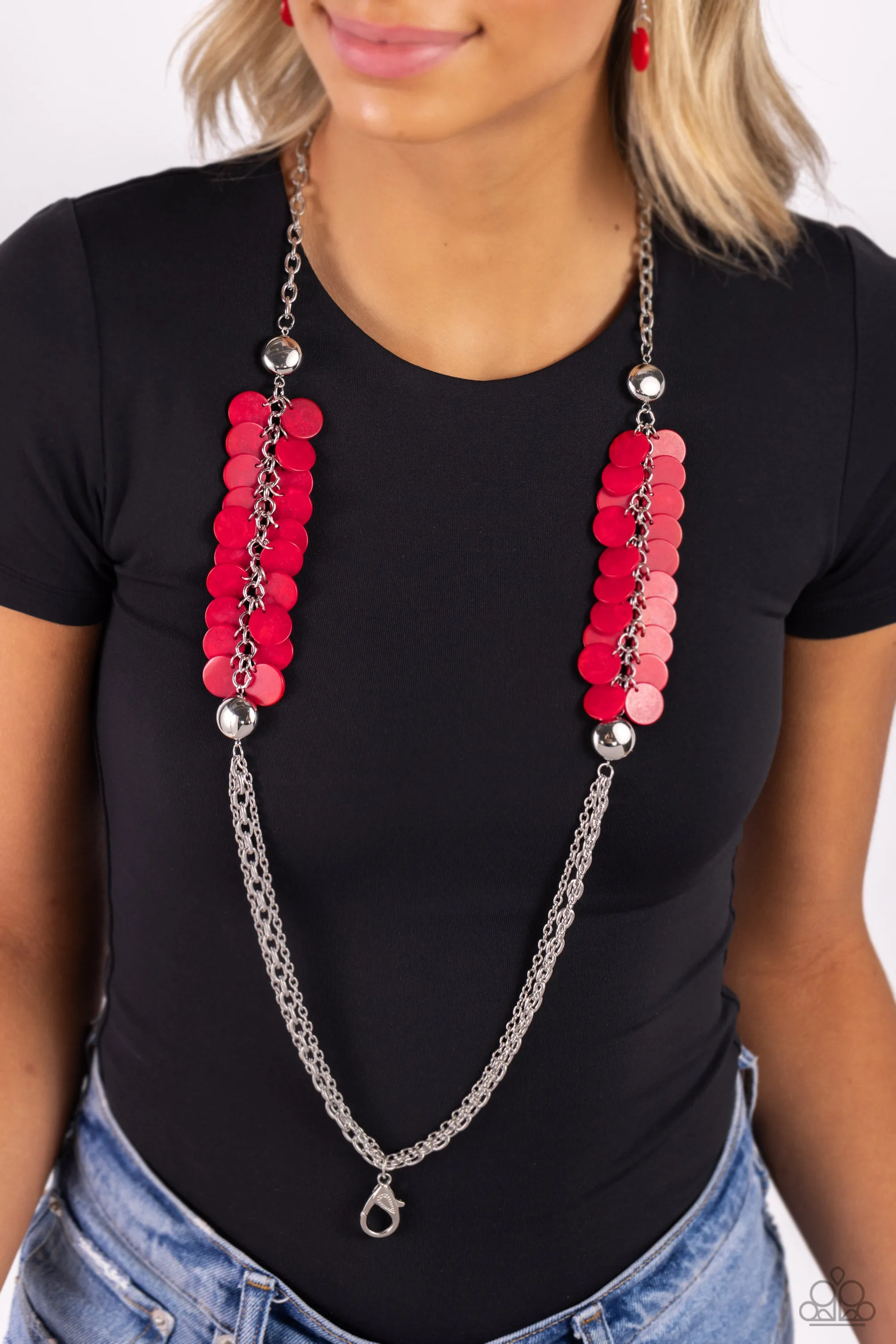 Shell Sensation - Red - Seashell Bead Paparazzi Lanyard Necklace