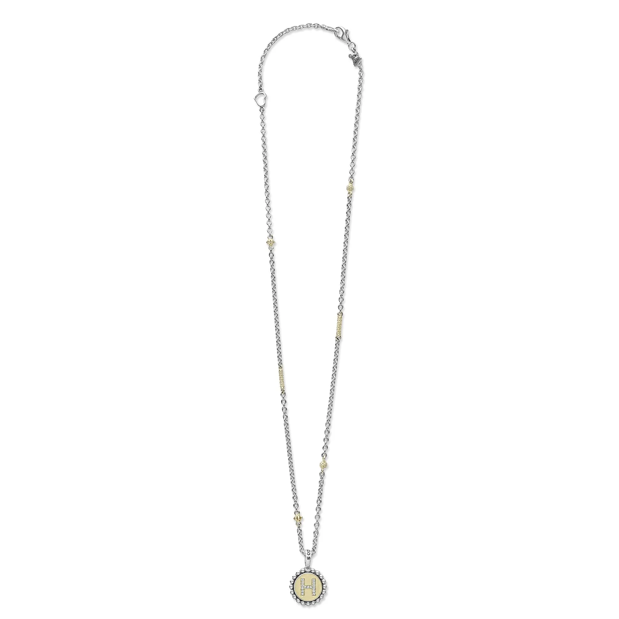 Signature Caviar H Initial Diamond Charm Necklace