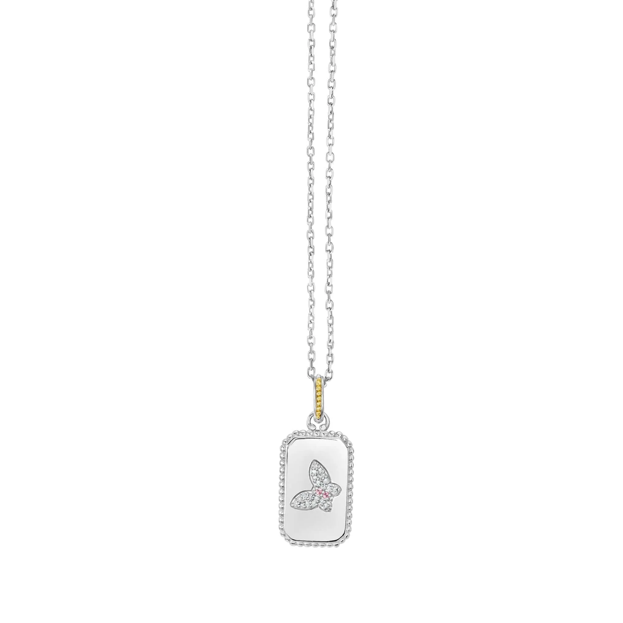 Silver & 18K Gold Diamond Butterfly Medallion Tag