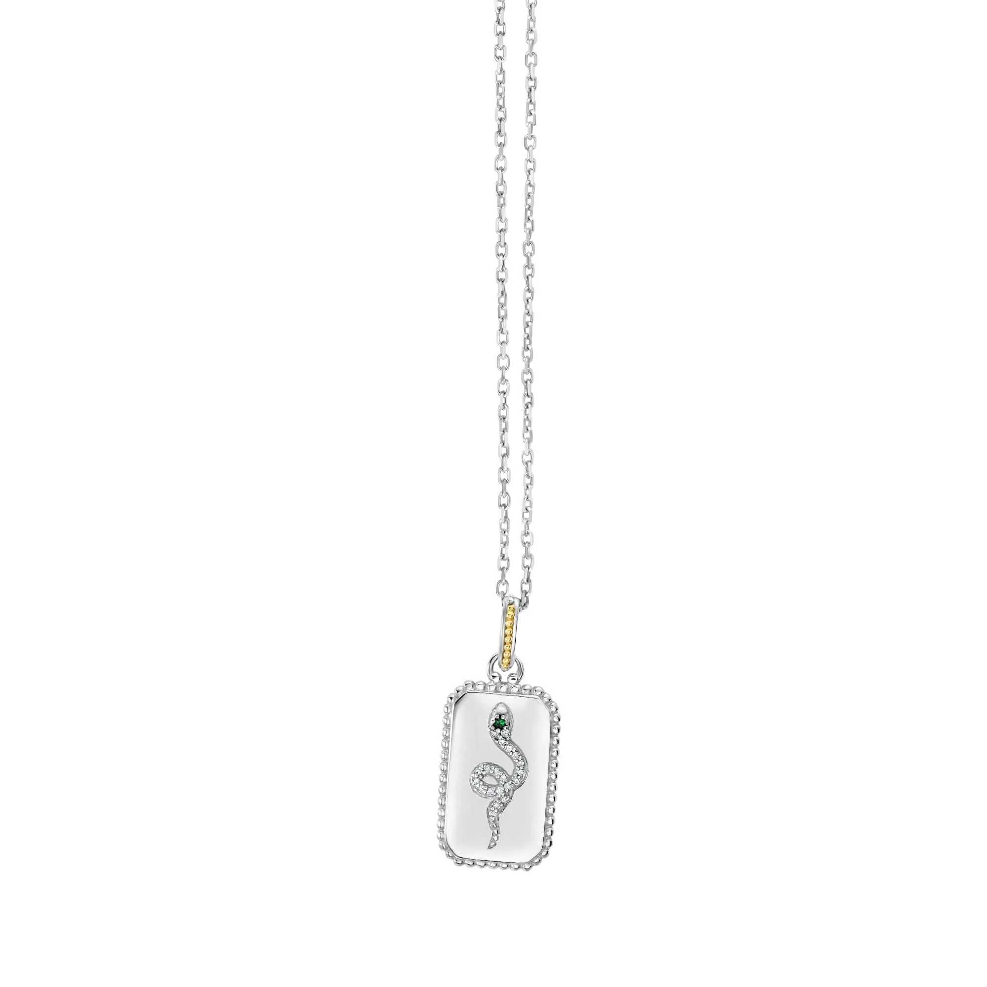 Silver & 18K Gold Diamond Snake Medallion Tag