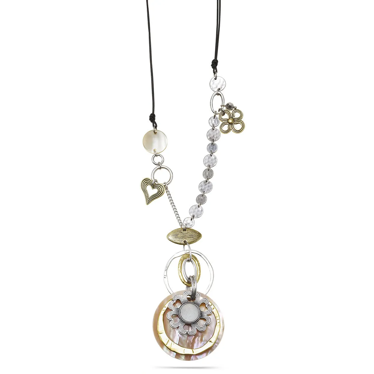 SILVER AND GOLD CHARM MOTHER OF PEARL  NECKLACES #294GS1301