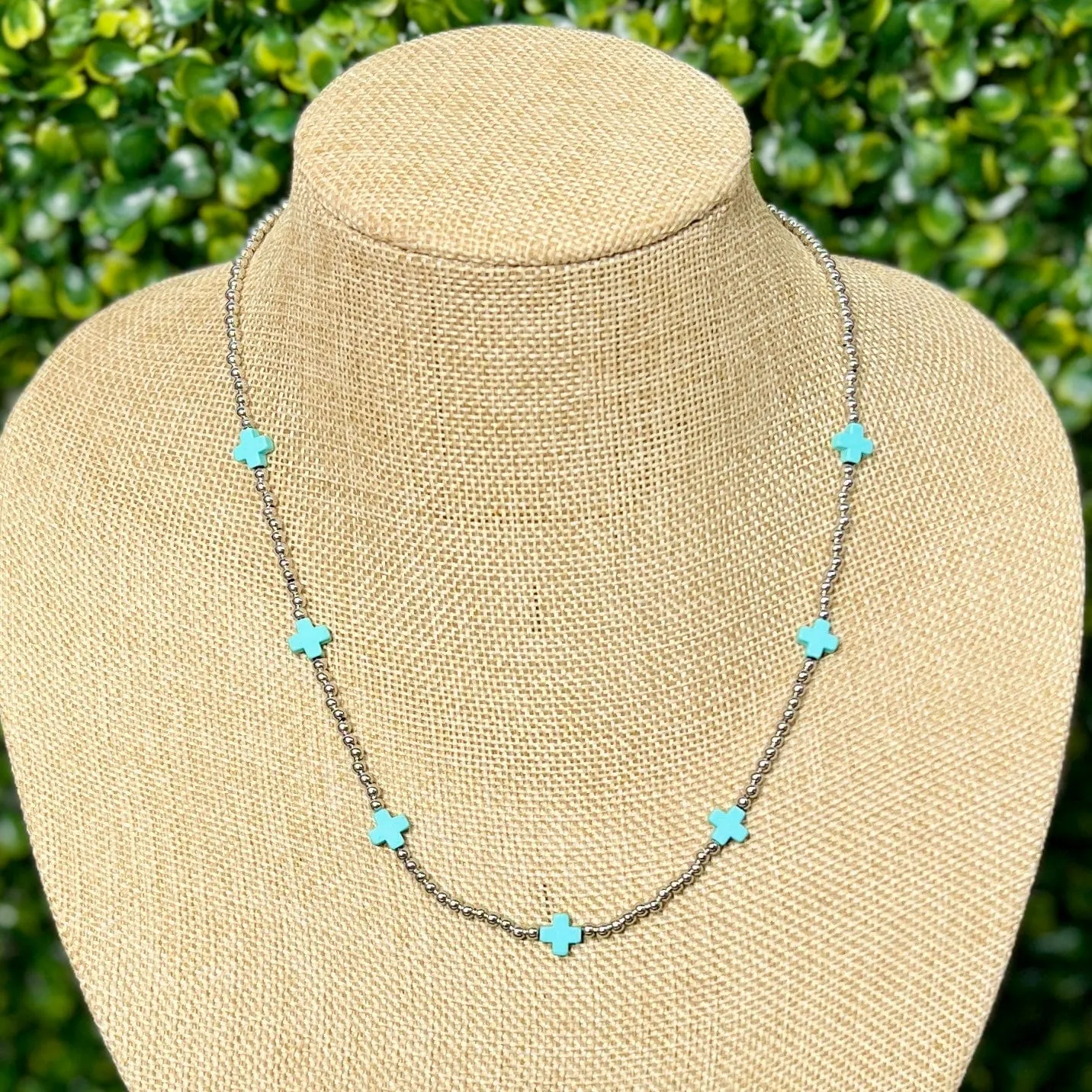 Silver and Turquoise Cross Necklace