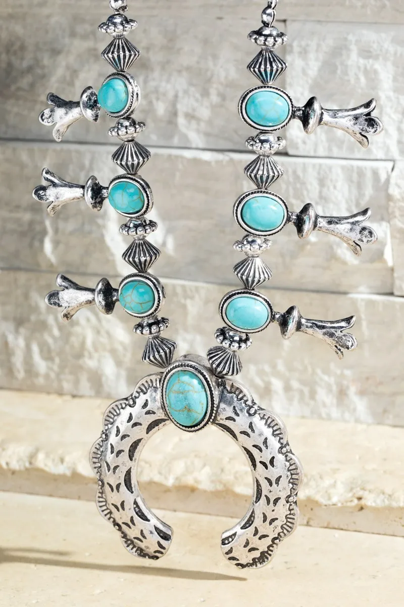 SILVER AND TURQUOISE SQUASH BLOSSOM NECKLACE