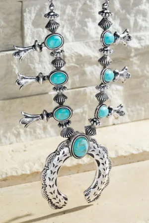 SILVER AND TURQUOISE SQUASH BLOSSOM NECKLACE