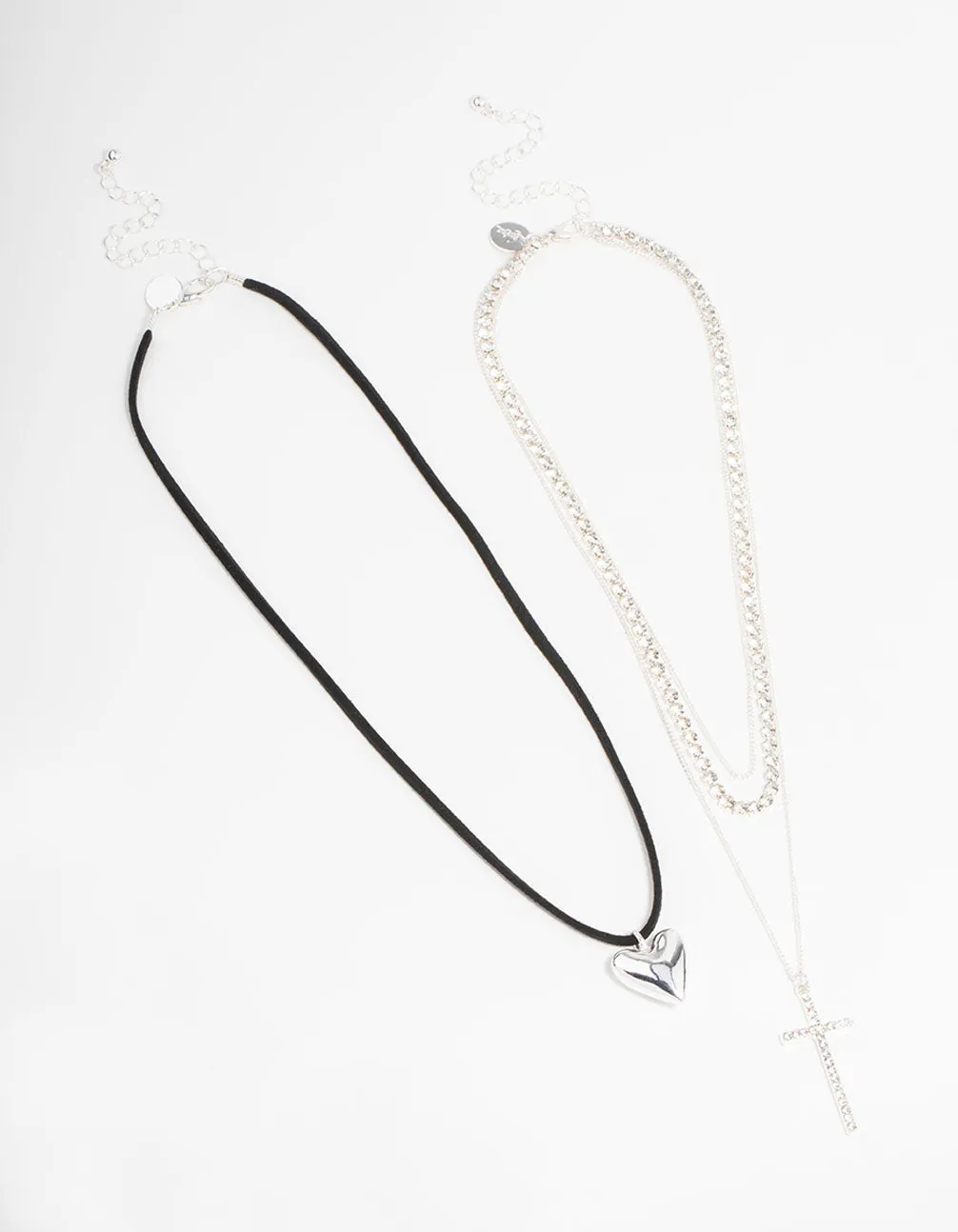 Silver Layered & Cord Pendant Necklaces 2-Pack