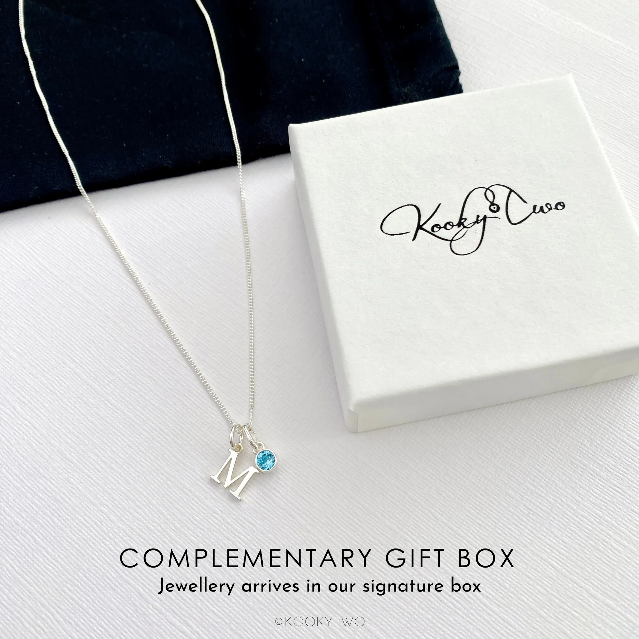 Silver March Birthstone and Initial Necklace