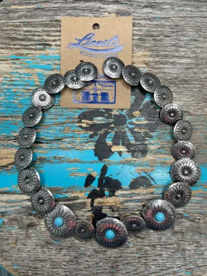Silver Round Concho & Turquoise Necklace & Earrings