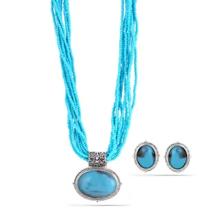SILVER TURQUOISE 1.5" INCHES PENDANT AND EARRINGS  NECKLACES SET #FW-SET07387TQ (IC21/&Top)