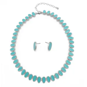 SILVER TURQUOISE NECKLACE AND EARRINGS SET#HNN E89815SLTQ(Q2)